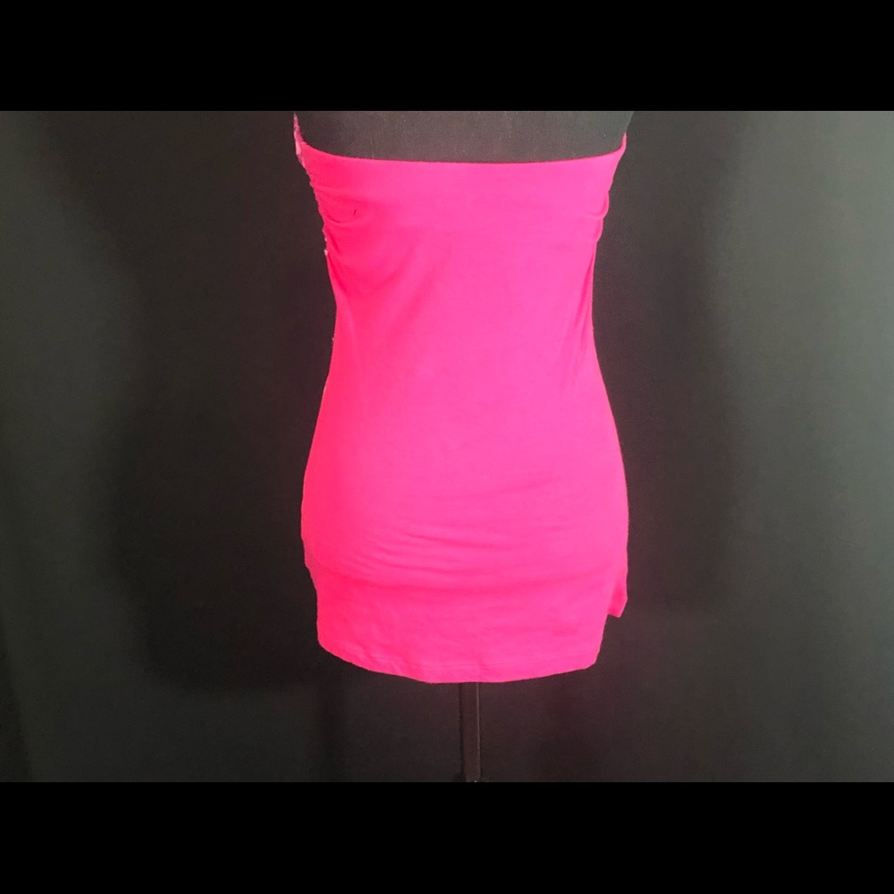 DOLLED UP Hot Pink Print Sequin Strapless Top SZ M - Picture 5 of 9